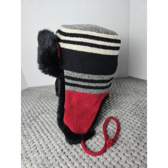Hattersdashers Real Rabbit Fur Trapper Hat Knit Wool Bomber Red Black Gray M - Picture 2 of 8